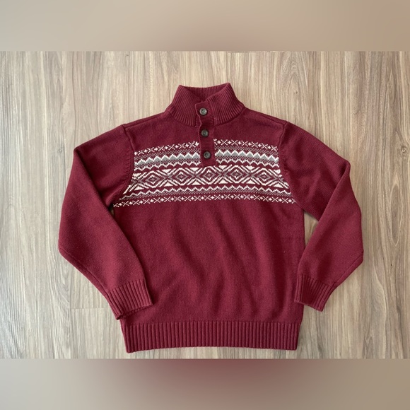 Place Burgundy and White Sweater with Nordic Pattern size M 7/8 Boys - Picture 4 of 5